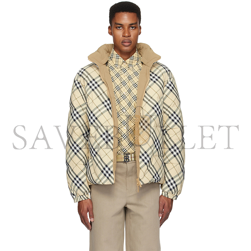 Bv*b*rry beige check puffer reversible down jacket